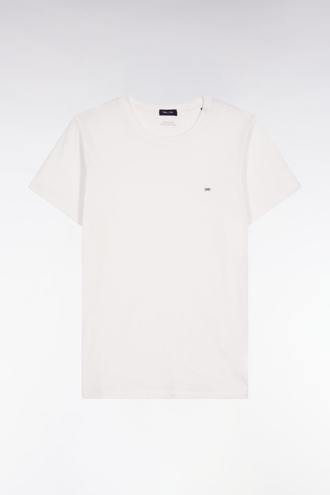 Short-sleeved T-shirt in white Pima cotton with round collar - Image 2