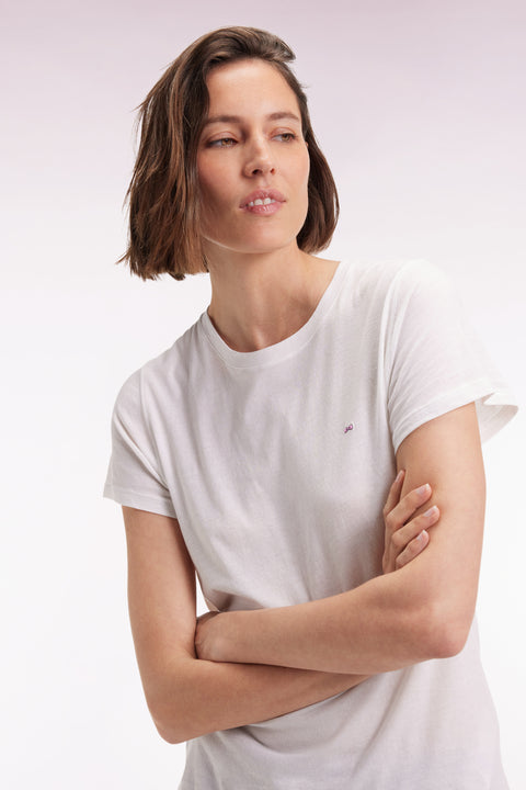 Short-sleeved T-shirt in white Pima cotton with round collar - Image 3