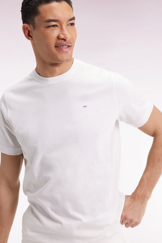 Short-sleeved T-shirt with embroidered back in ecru Pima cotton