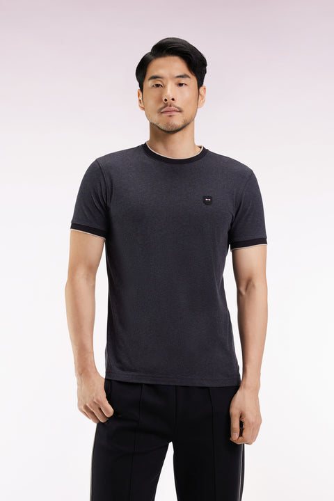 T-shirt à manches courtes en coton stretch gris anthracite coupe ajustée - Image 1