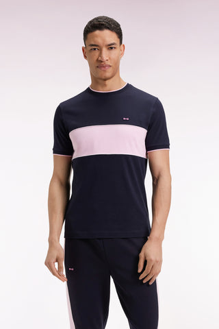 T-shirt bicolore à manches courtes en coton marine et rose