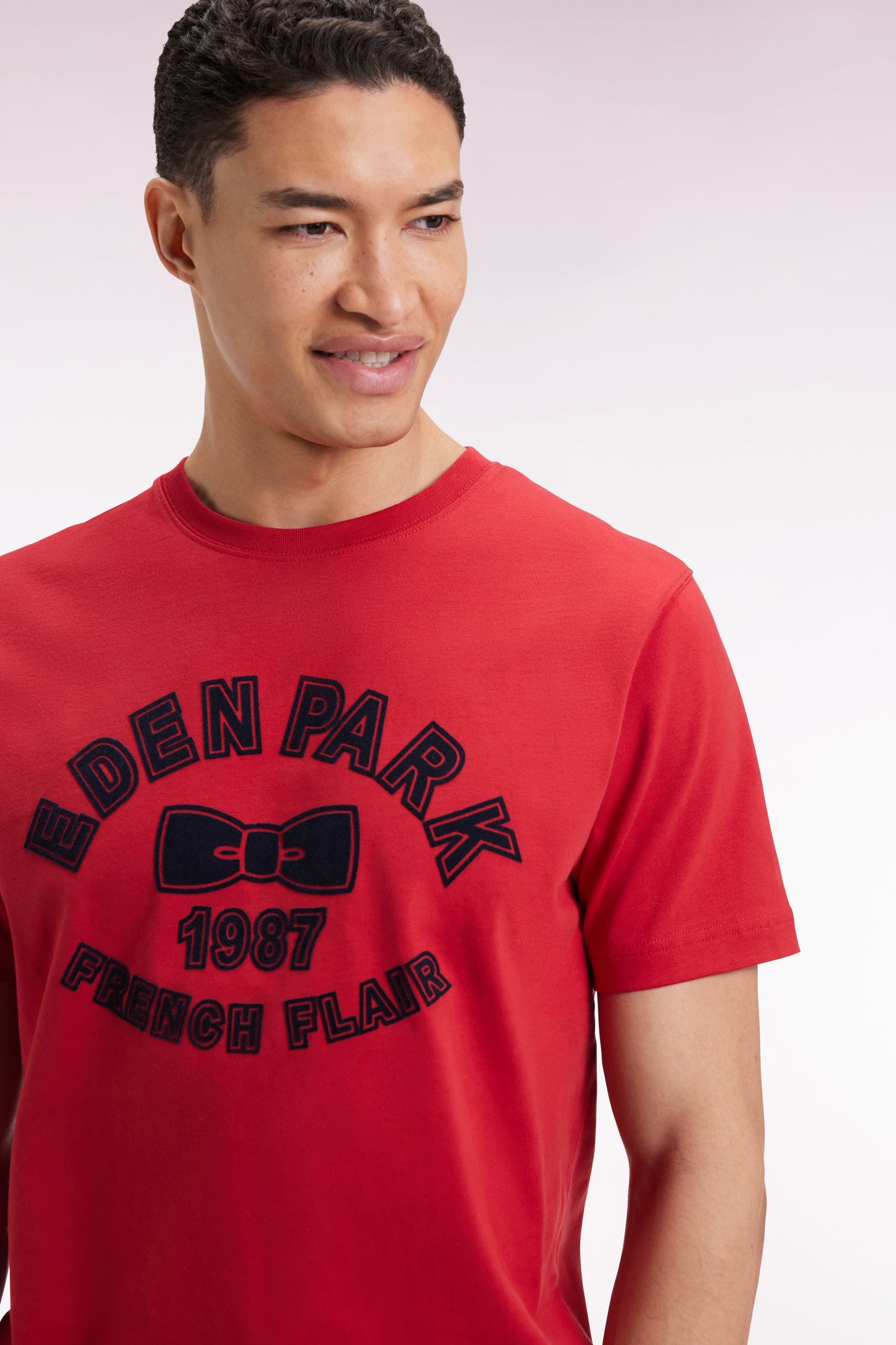 T-shirt à manches courtes en coton rouge impression effet velours