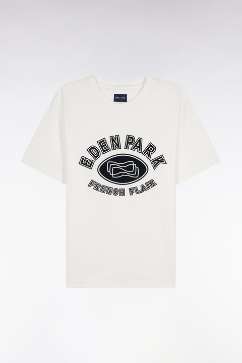 T-shirt à manches courtes en coton blanc impression effet velours - Image 2