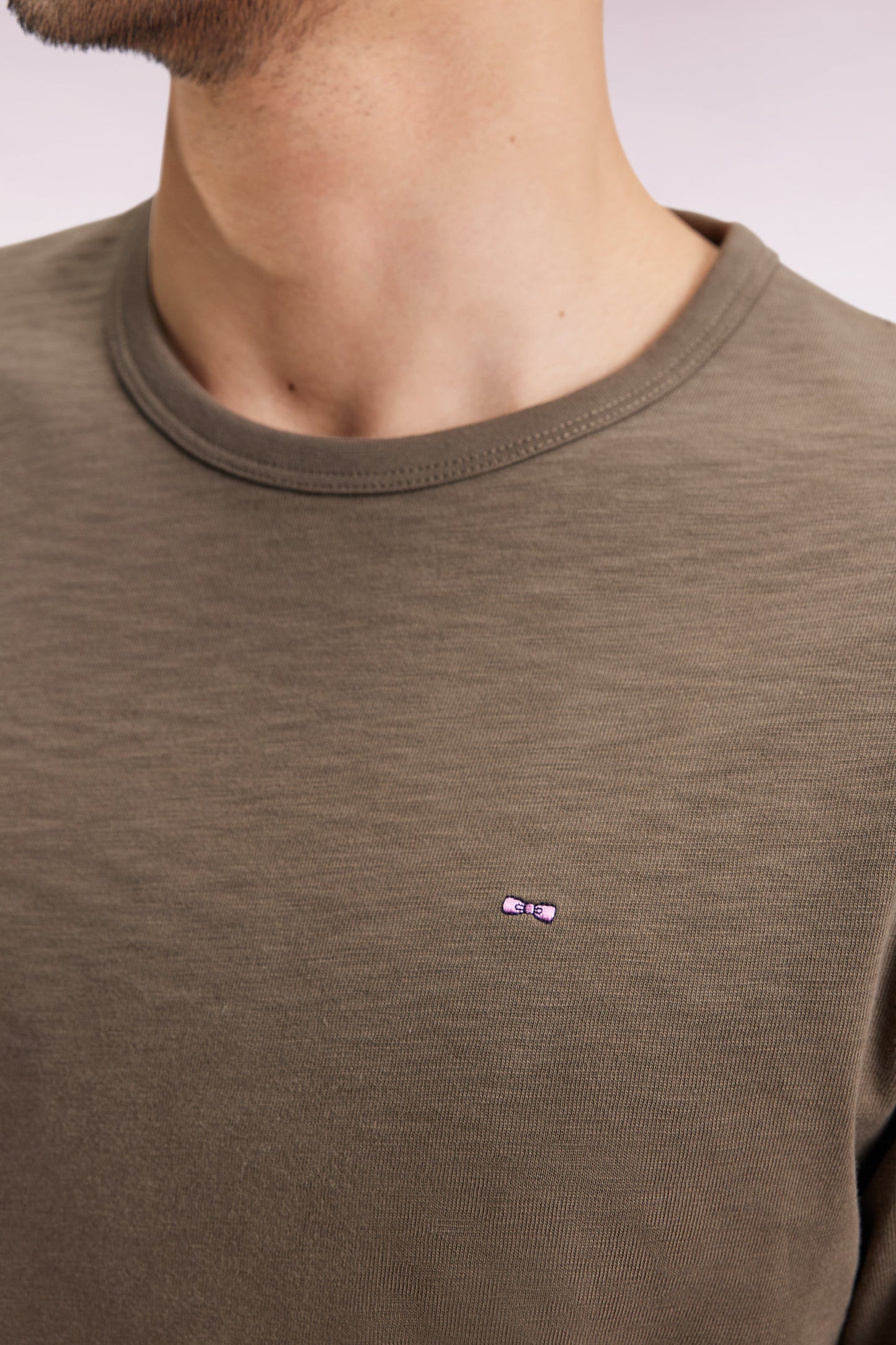 Long-sleeved T-shirt in khaki slub cotton