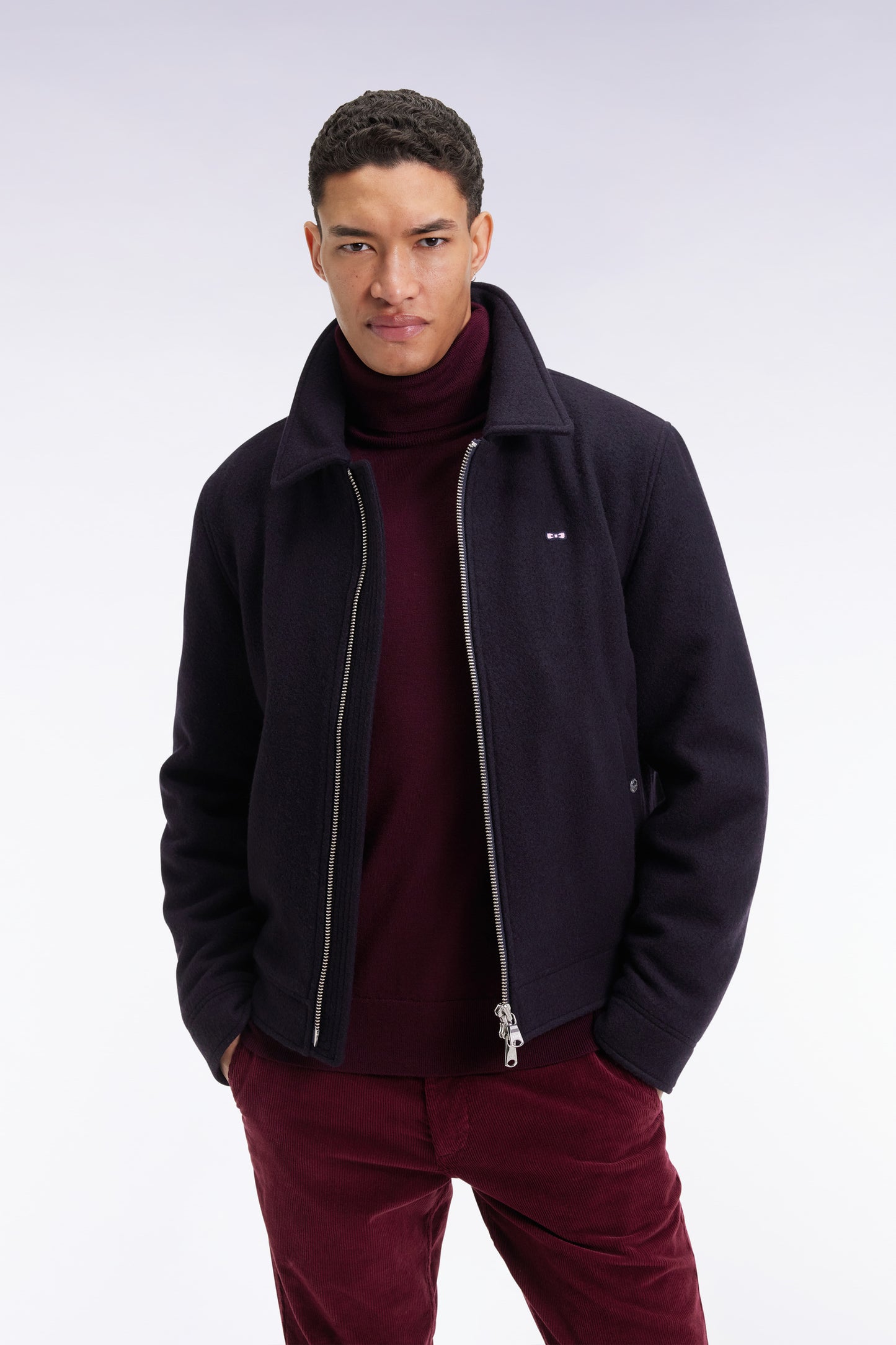 Jacket in navy boiled wool blend