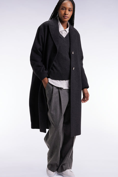 Oversized men's coat in dark grey wool - Image 1