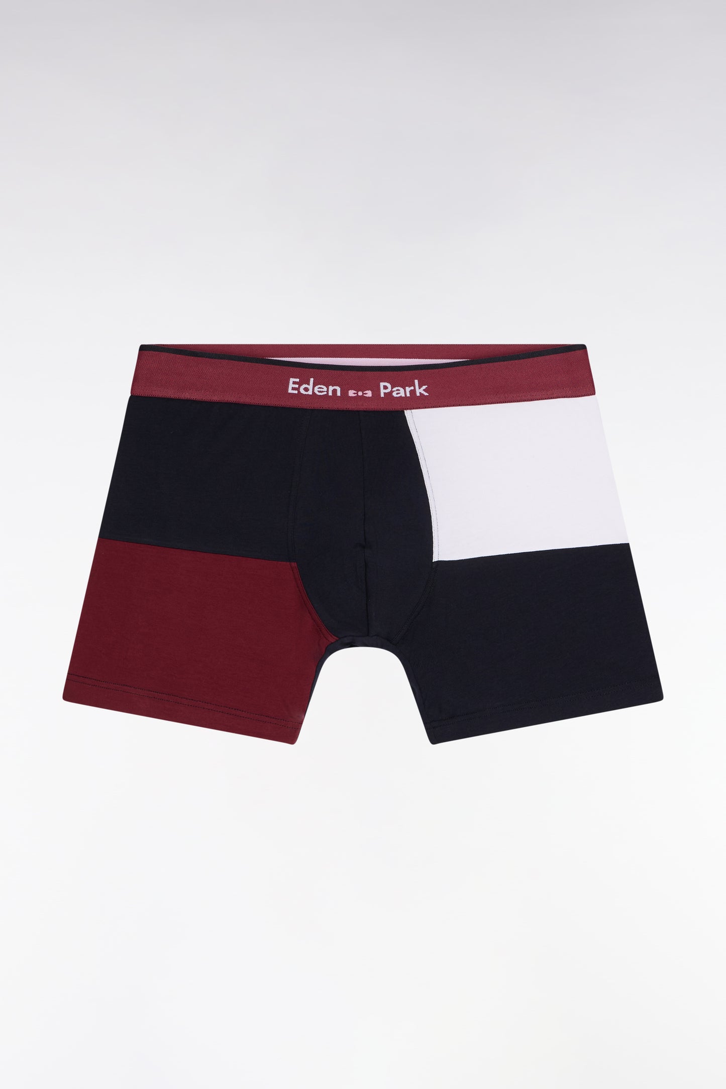 Navy and burgundy colorblock cotton jersey boxer shorts