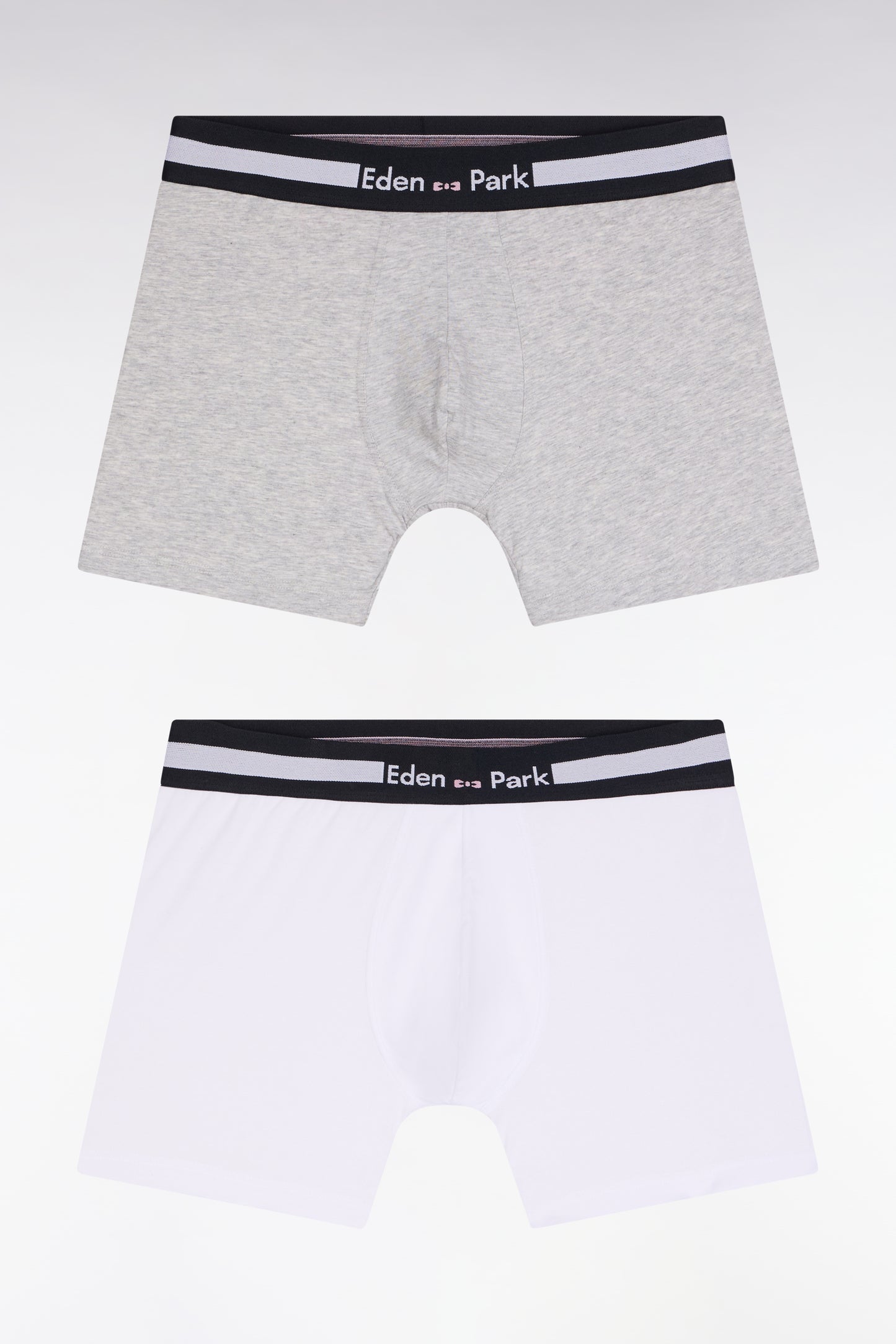 Set of two boxer shorts in white and grey stretch cotton jersey