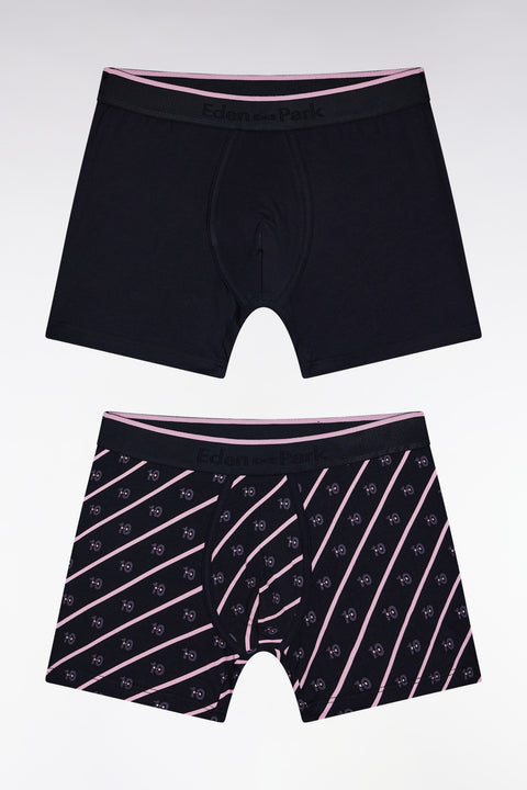 Set of two boxer shorts in plain stretch cotton jersey with navy micropatterns - Image 1