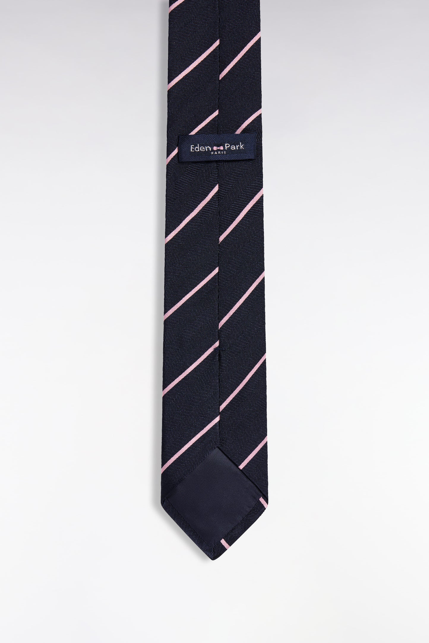 Cravate en soie rayée marine et rose