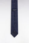 Navy silk tie with graphic micro-patterned bow ties