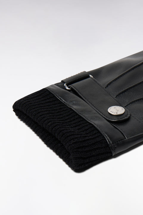 Smooth leather gloves with black knitted cuffs - Image 2