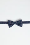 Navy silk bow tie with micro-patterned pink bows