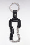 Bow tie carabiner key ring in silver metal and navy leather