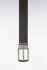 Reversible leather belt box and double silver metal buckles