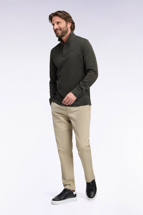 Pantalon chino sans plis en piqué de coton stretch beige coupe regular - Image 1