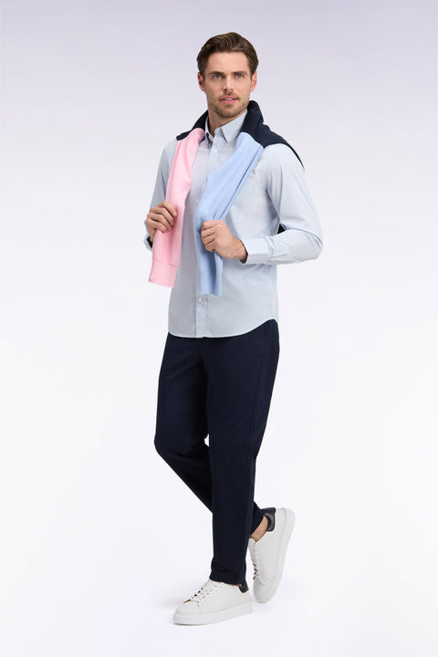 Pantalon chino sans plis en piqué de coton stretch marine coupe regular - Image 1