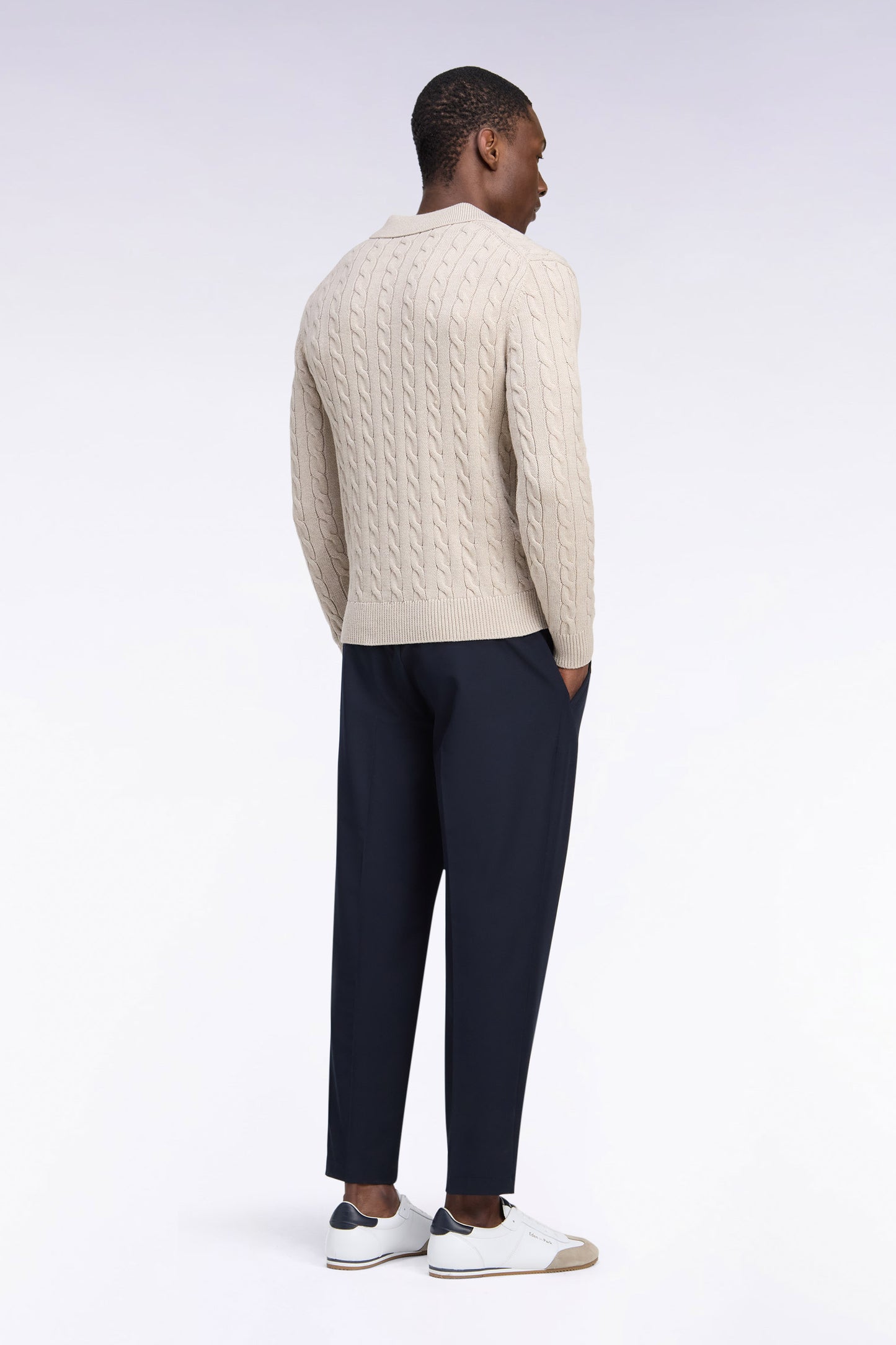 Pantalon à taille élastiquée en nylon stretch technique marine coupe Modern