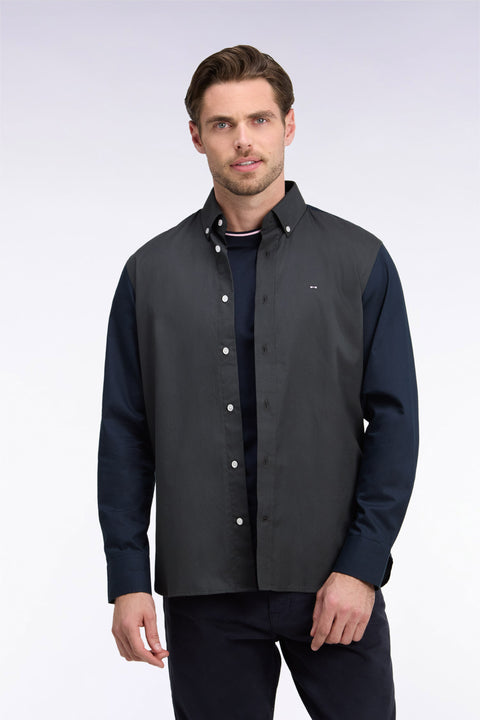 Two-tone khaki Oxford cotton shirt with back patch, straight cut - Image 3