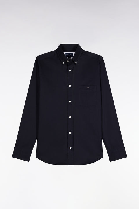 Straight cut navy cotton piqué shirt - Image 2