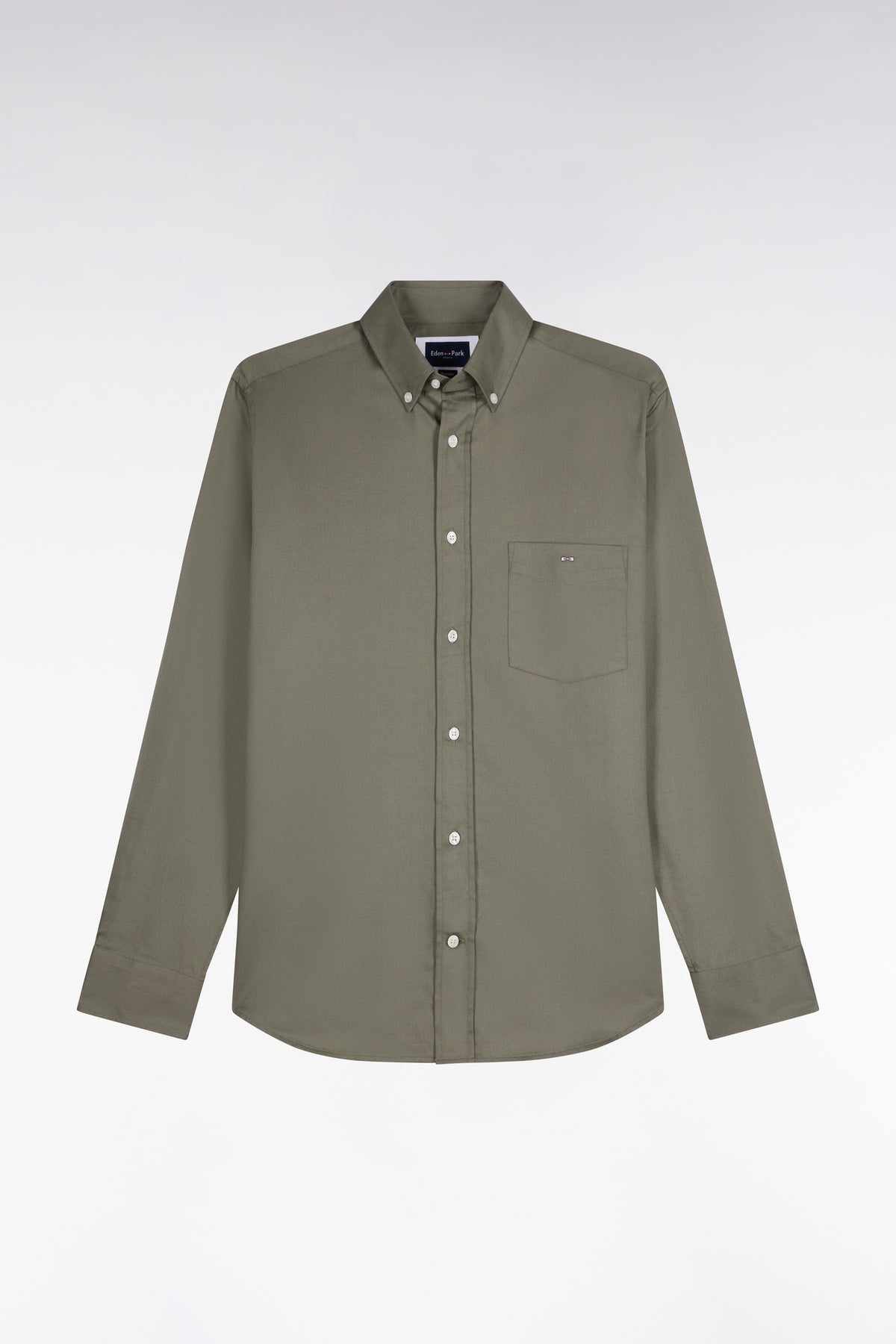 Olive green cotton piqué straight-cut shirt