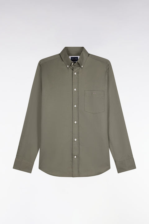 Olive green cotton piqué straight-cut shirt - Image 2