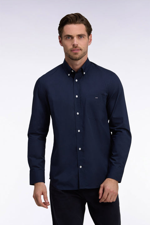 Chemise en coton marine à détails micromotifs coupe droite - Image 3