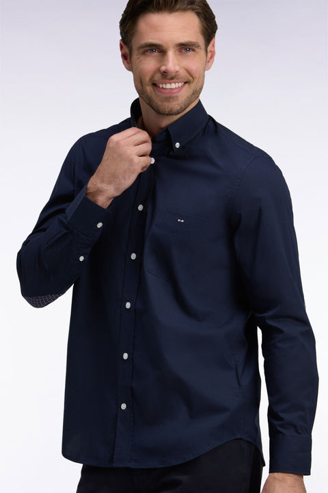 Chemise en coton marine à détails micromotifs coupe droite - Image 1
