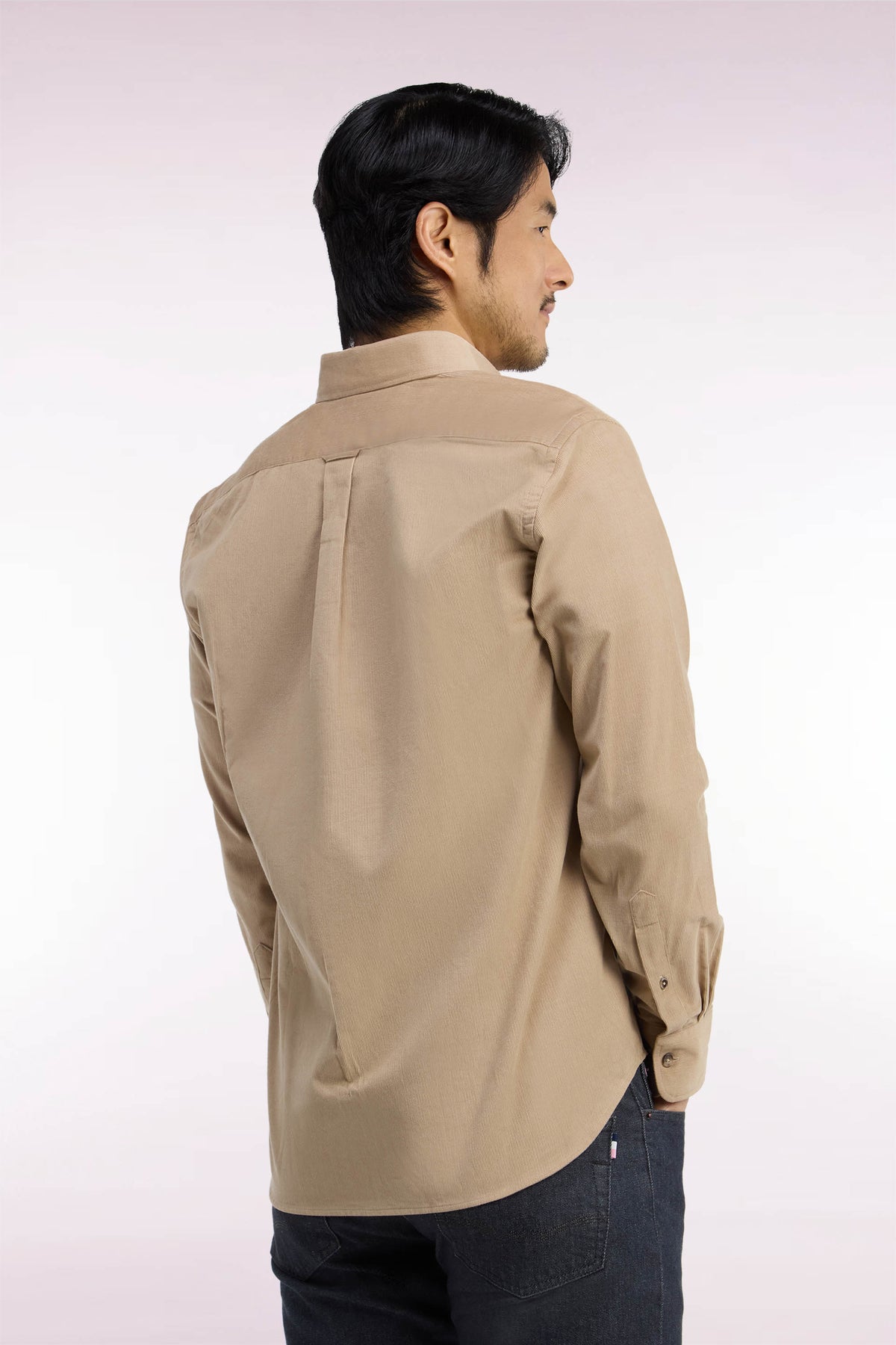 Beige ribbed cotton straight cut shirt