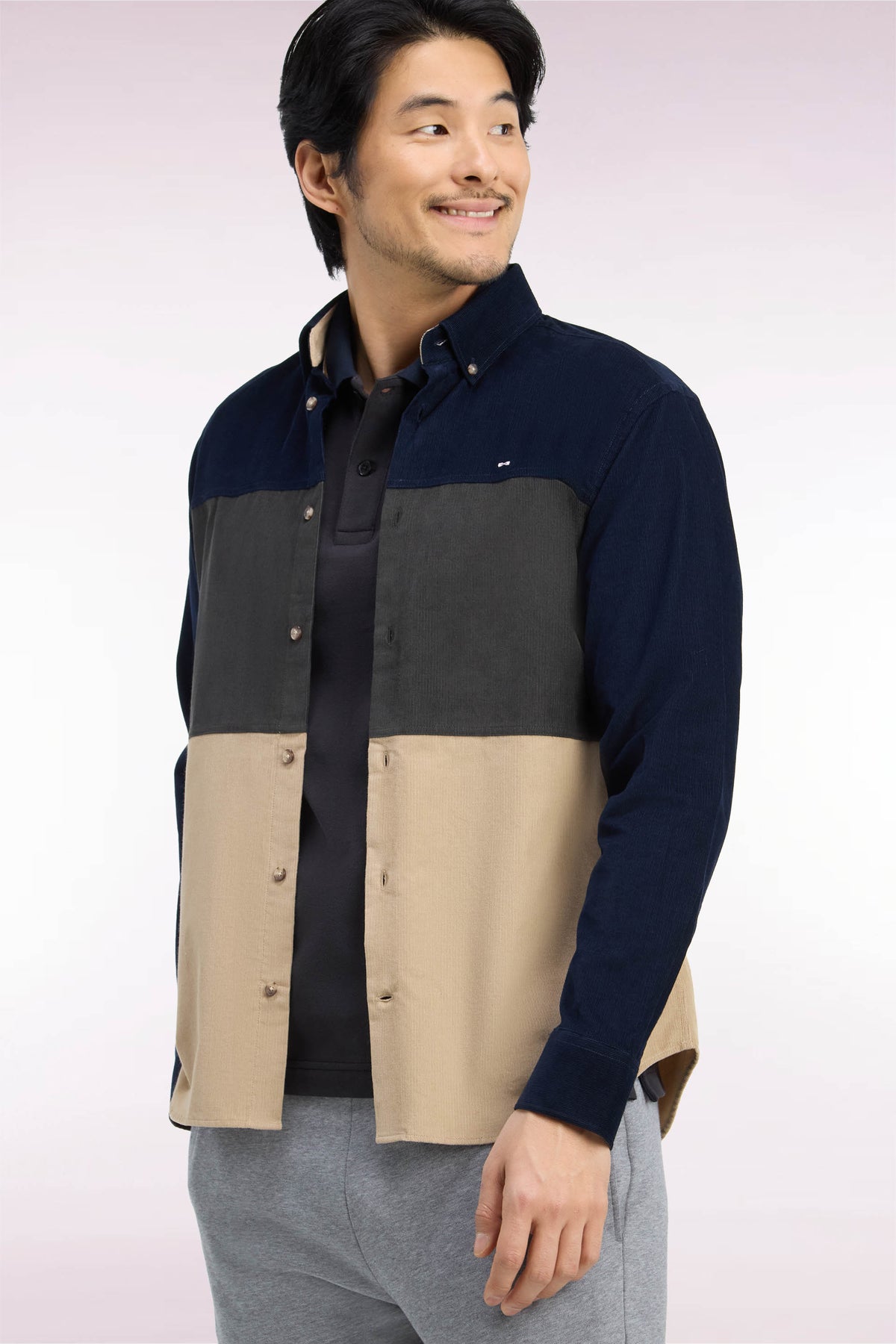 Straight cut tricolor corduroy shirt