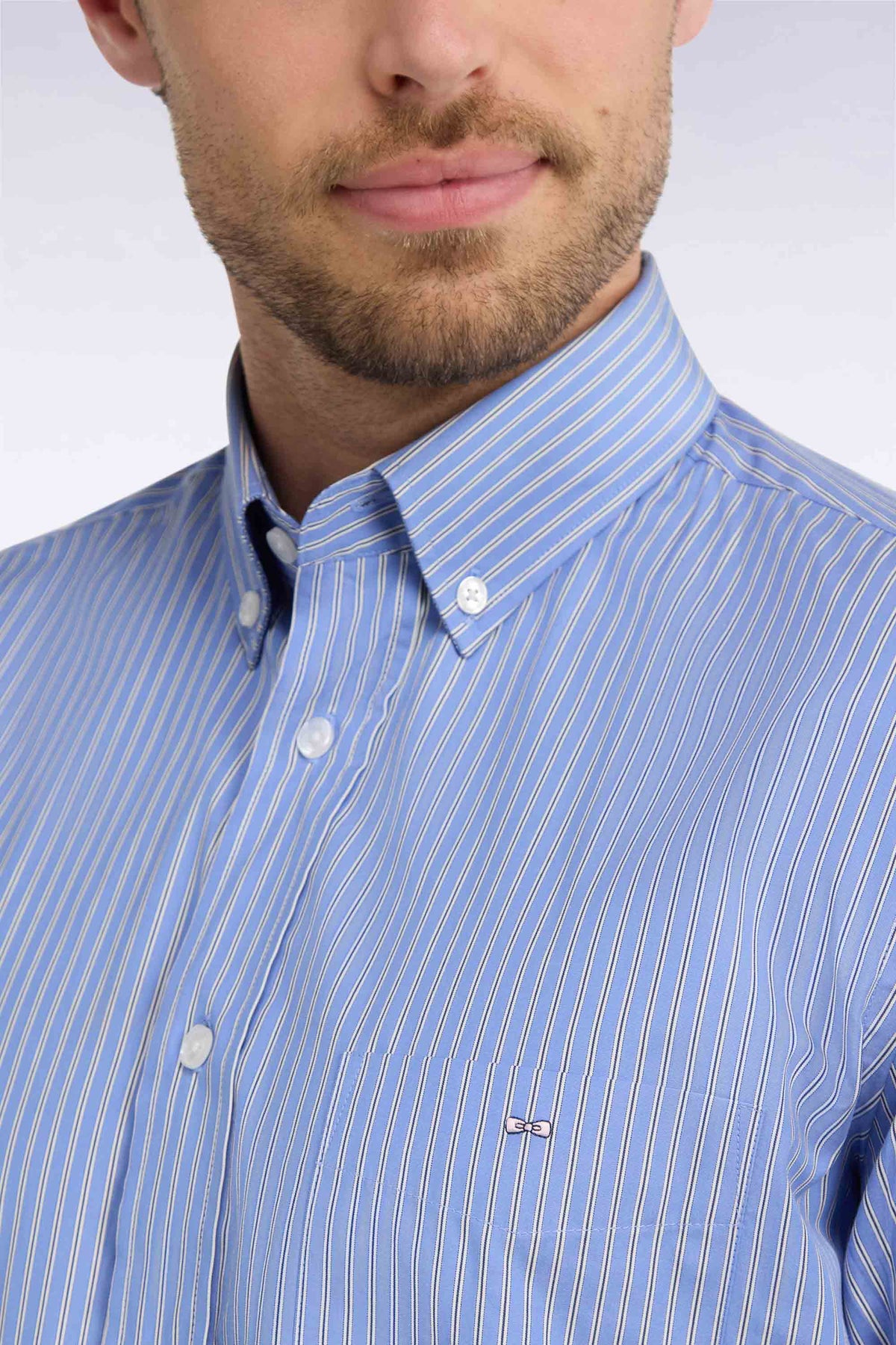 Straight cut sky striped cotton shirt
