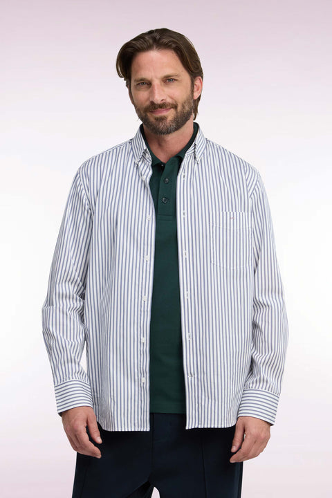 Striped shirt in navy and white cotton, straight cut - Image 3
