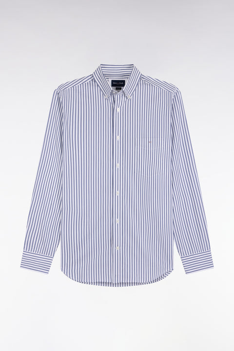 Striped shirt in navy and white cotton, straight cut - Image 2