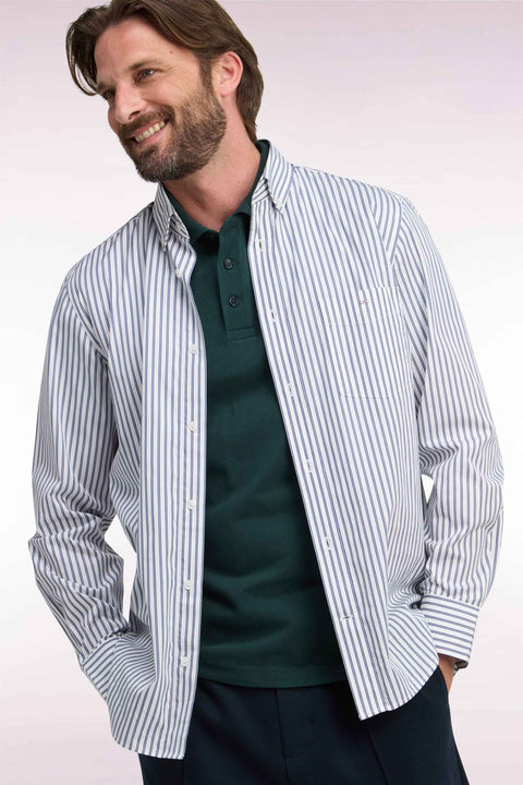 Striped shirt in navy and white cotton, straight cut - Image 1
