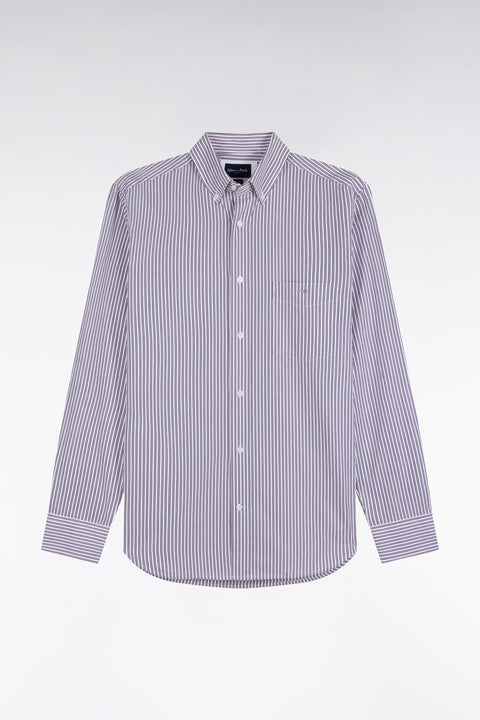 Straight-cut navy and pink striped cotton shirt - Image 2