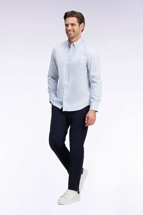 White cotton shirt with fine sky stripes, straight cut - Image 1