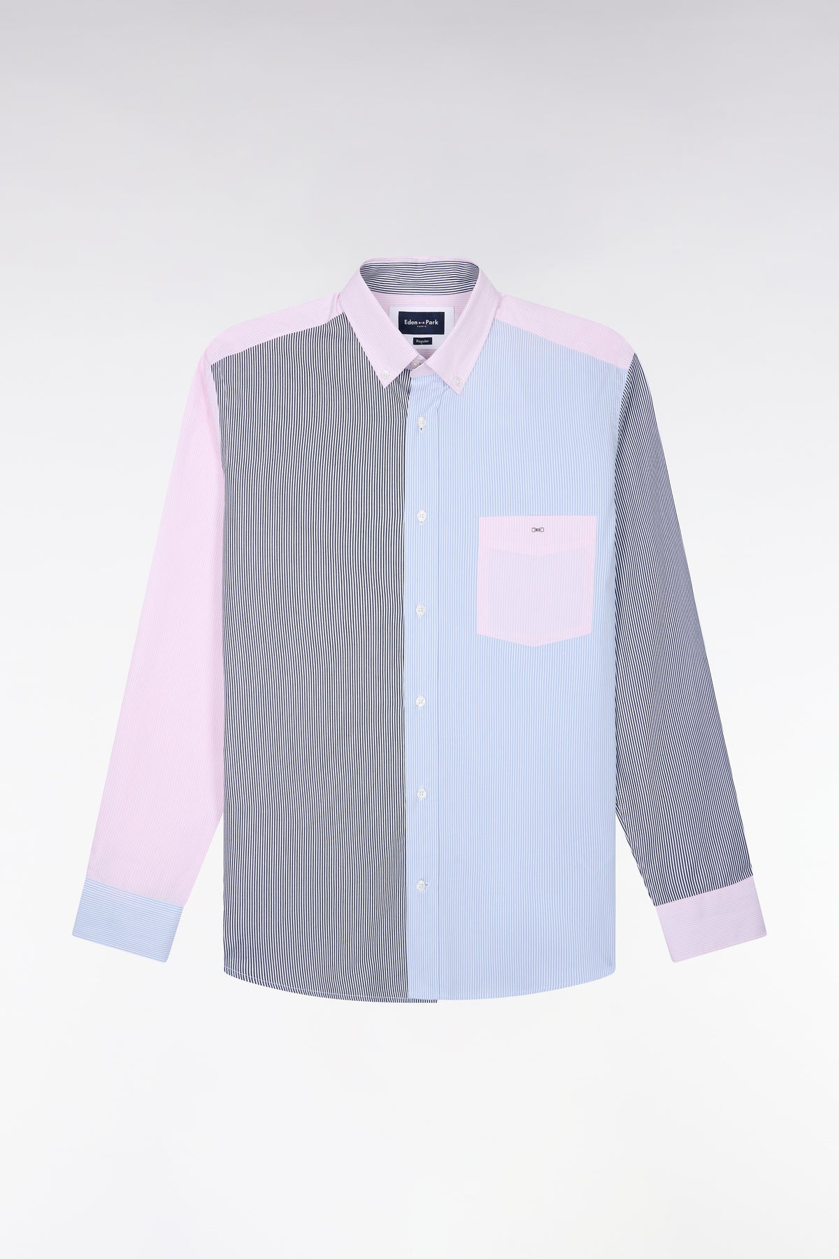 Striped straight-cut tricolor cotton shirt