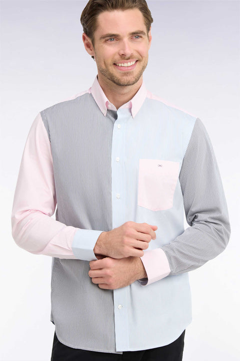 Striped straight-cut tricolor cotton shirt - Image 1