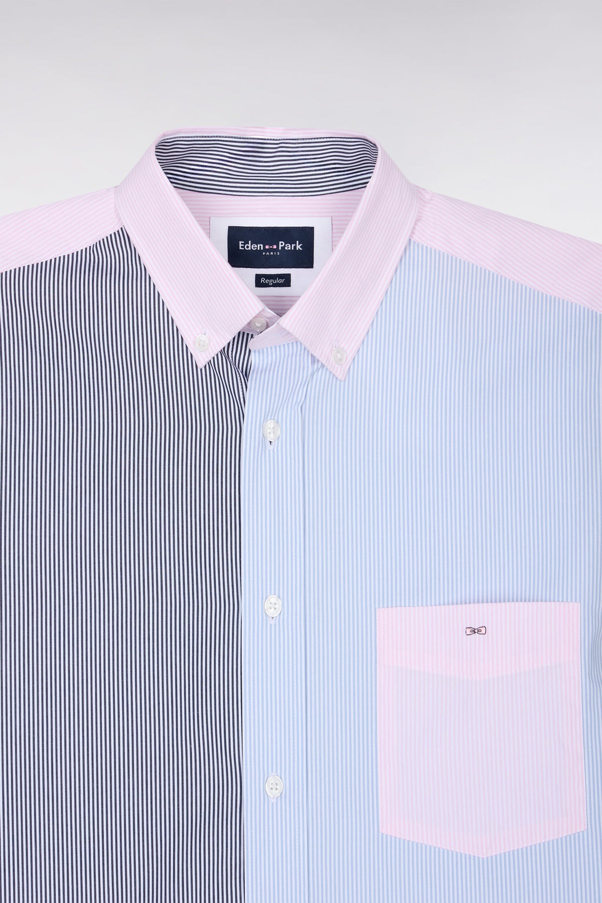 Striped straight-cut tricolor cotton shirt