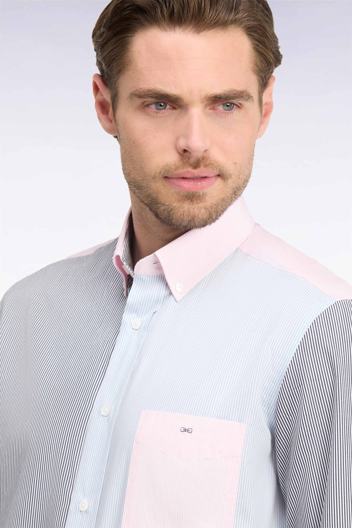 Striped straight-cut tricolor cotton shirt