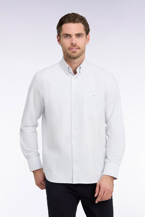 Straight-cut gray stick-striped cotton shirt - Image 3