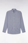 Straight cut navy gingham check cotton shirt