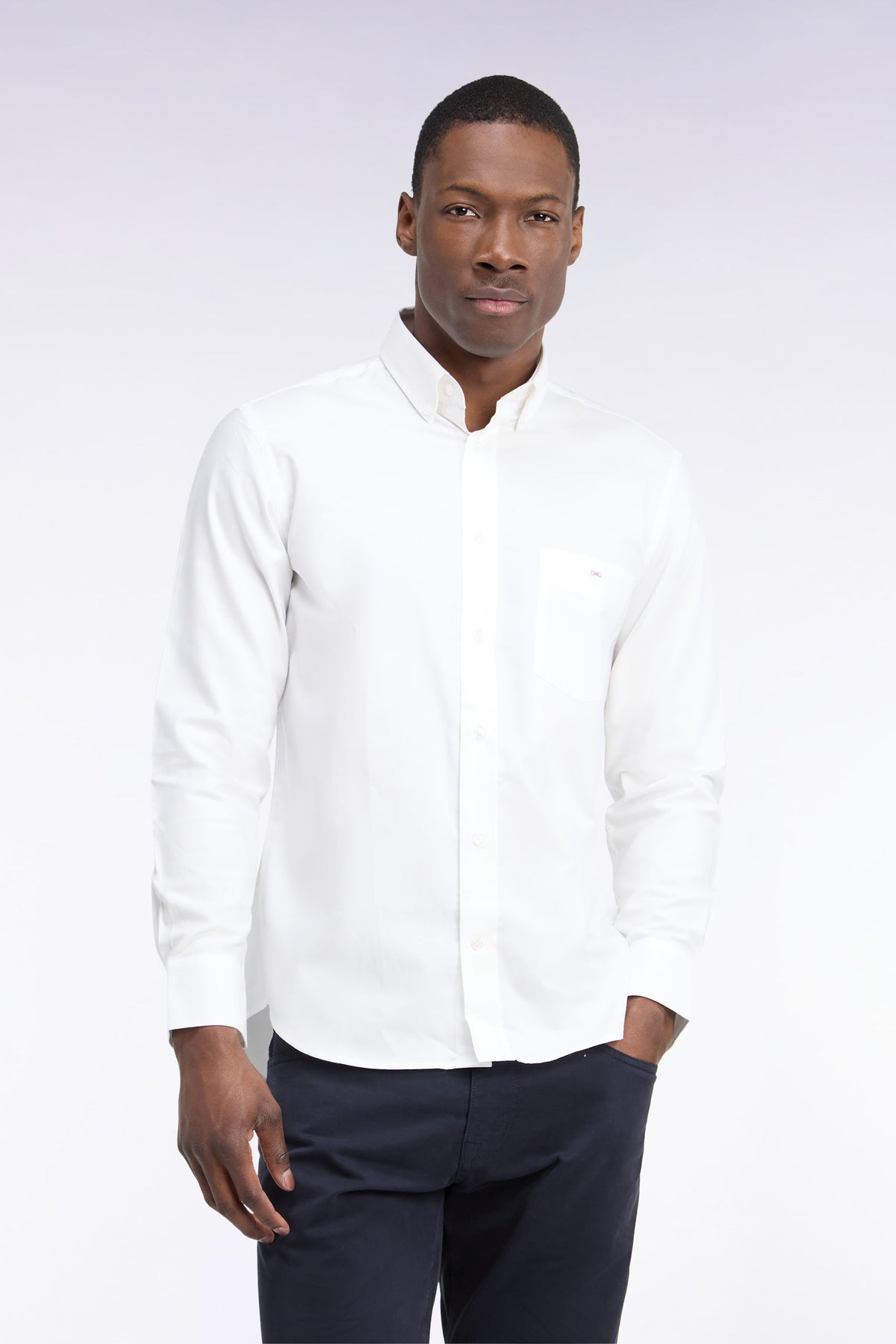 Plain white cotton straight cut shirt
