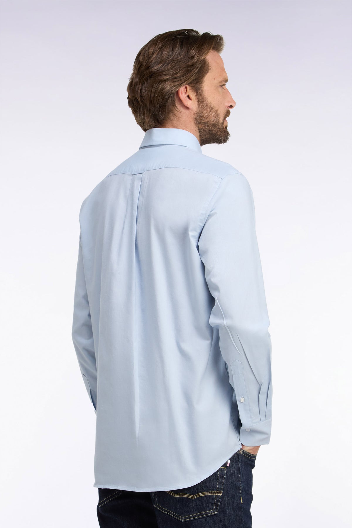 Plain light gray cotton shirt, straight cut