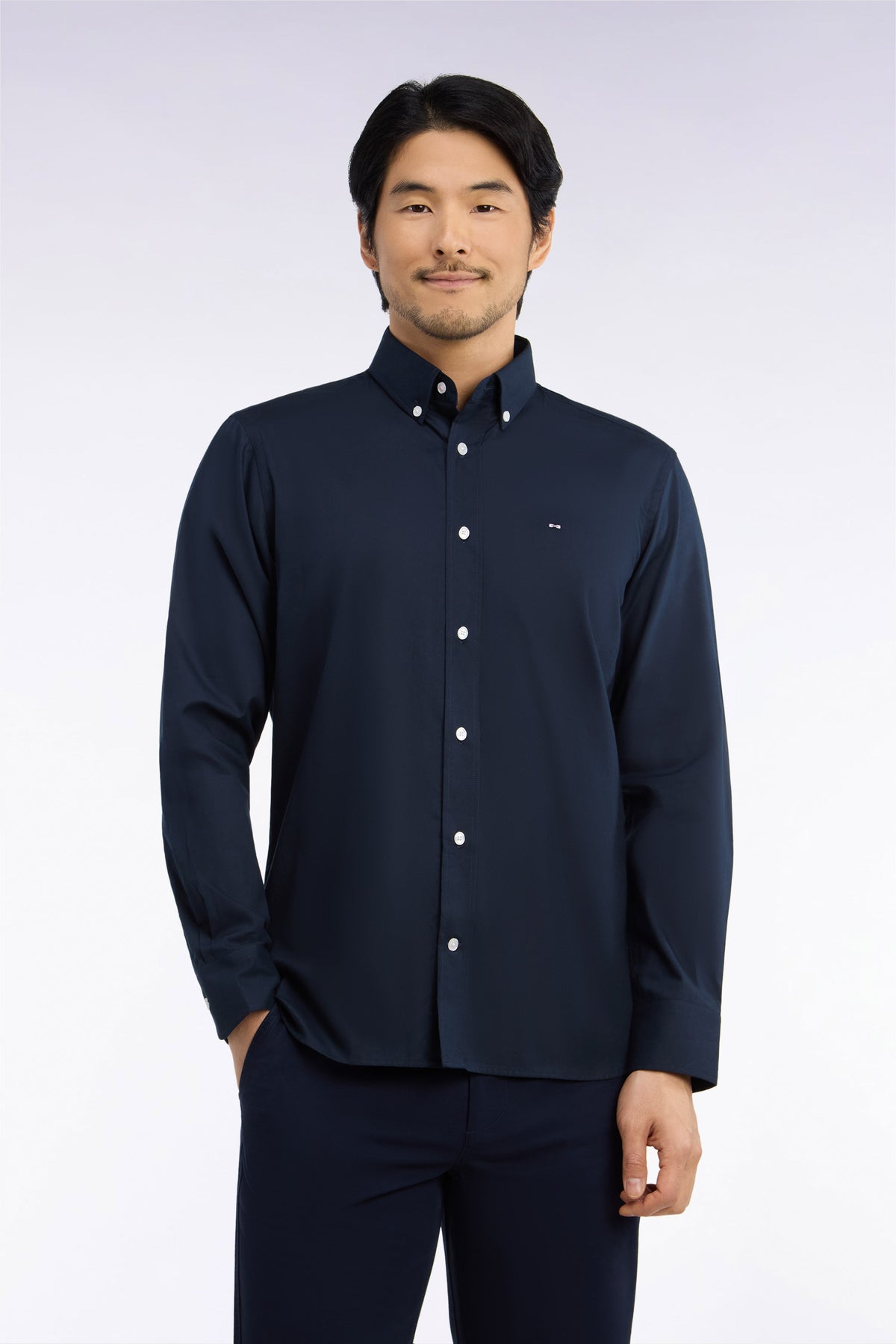 White cotton Oxford shirt with back patch, straight cut