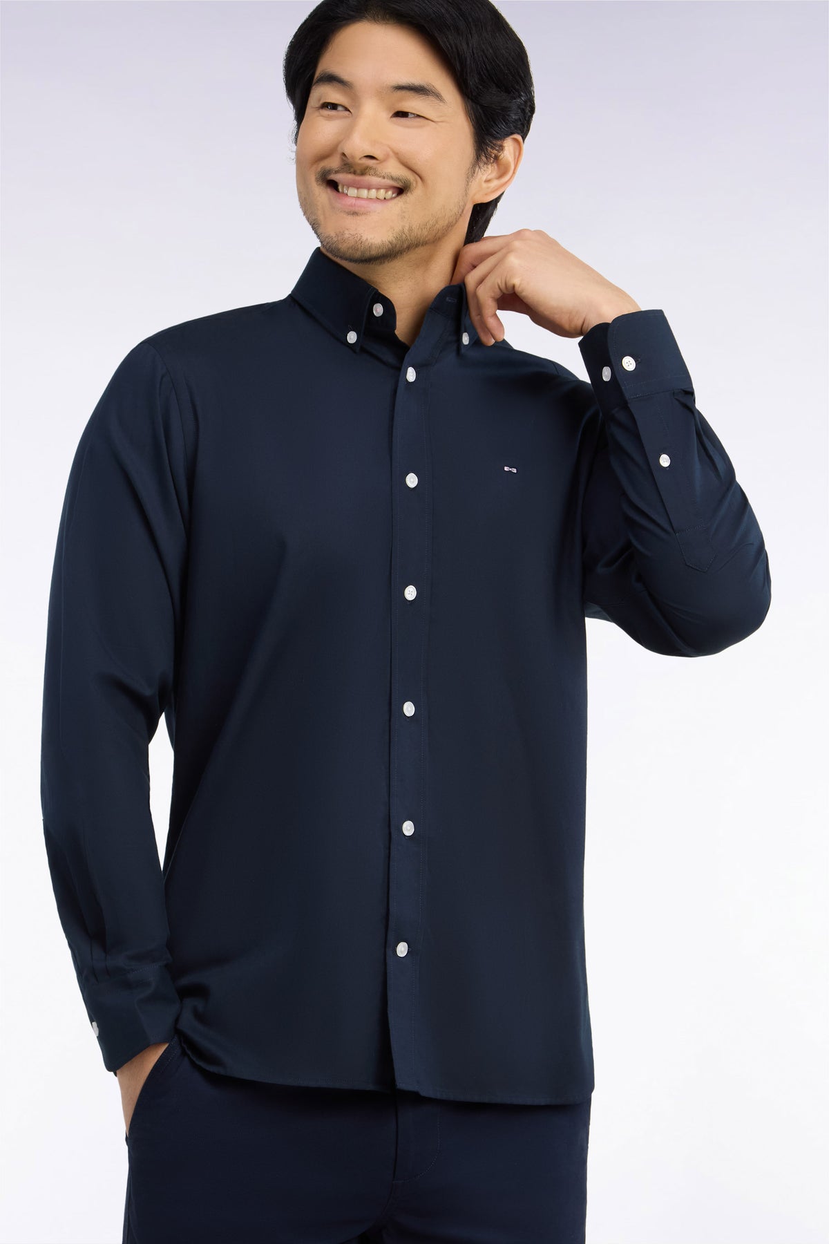 White cotton Oxford shirt with back patch, straight cut