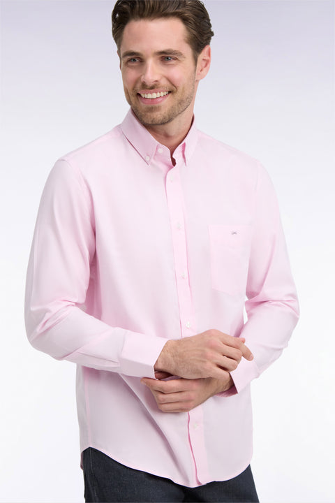 Plain pink cotton straight cut shirt - Image 1