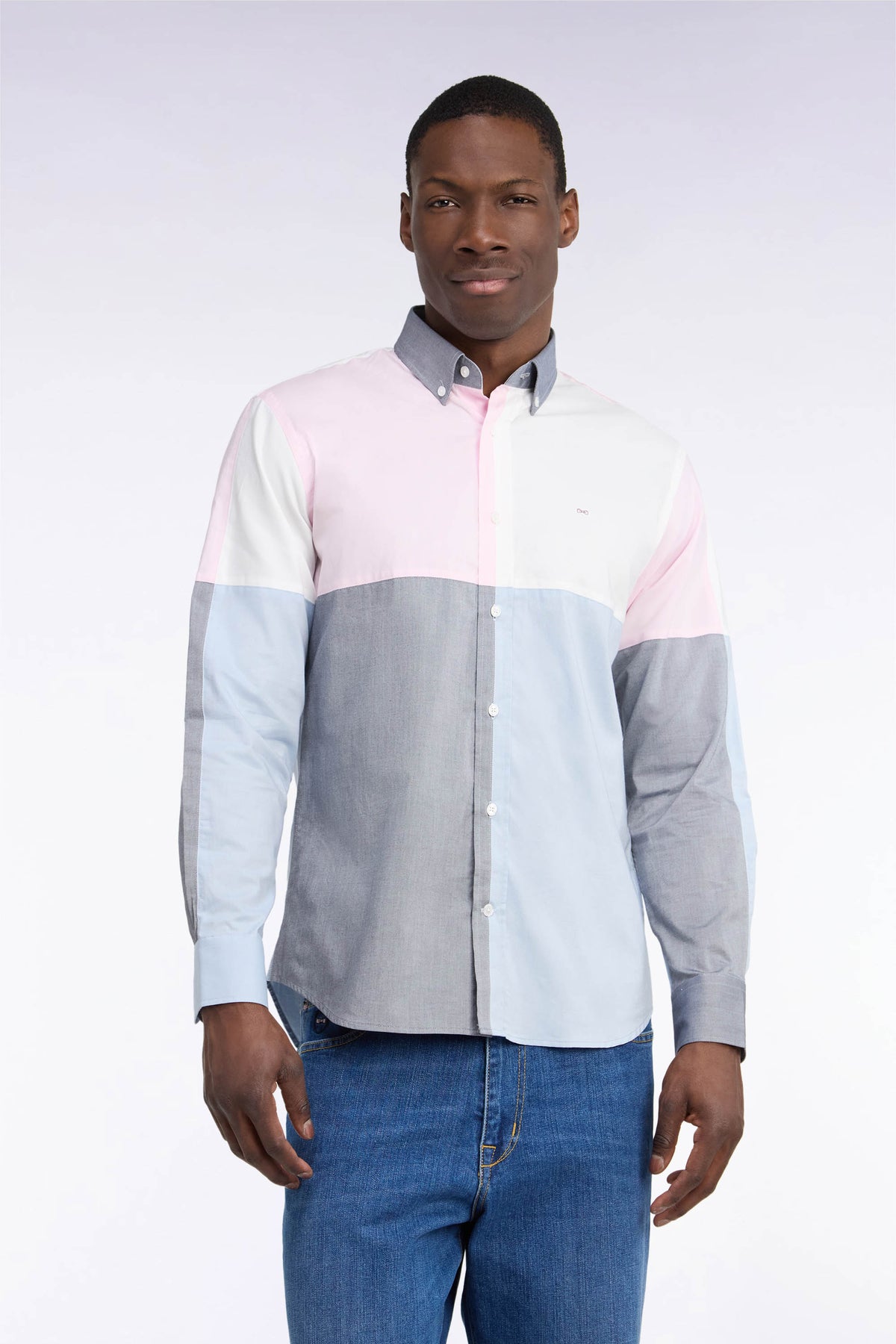 Straight-fit pastel contrast cutout cotton shirt