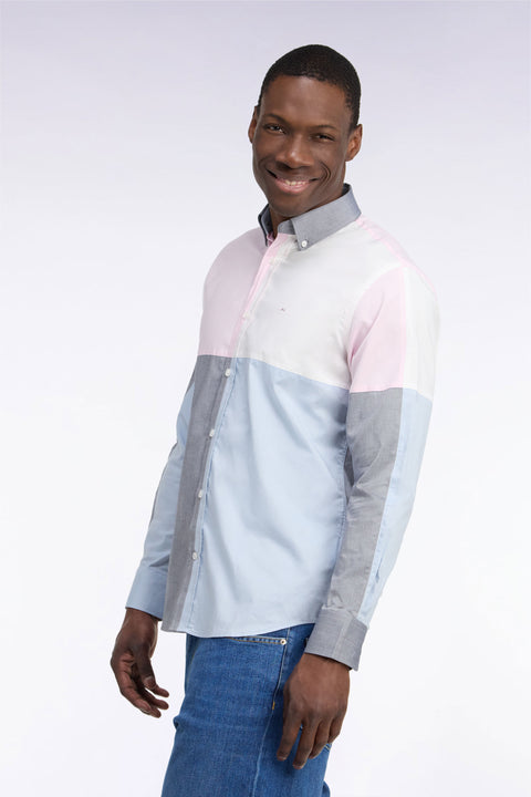 Straight-fit pastel contrast cutout cotton shirt - Image 1