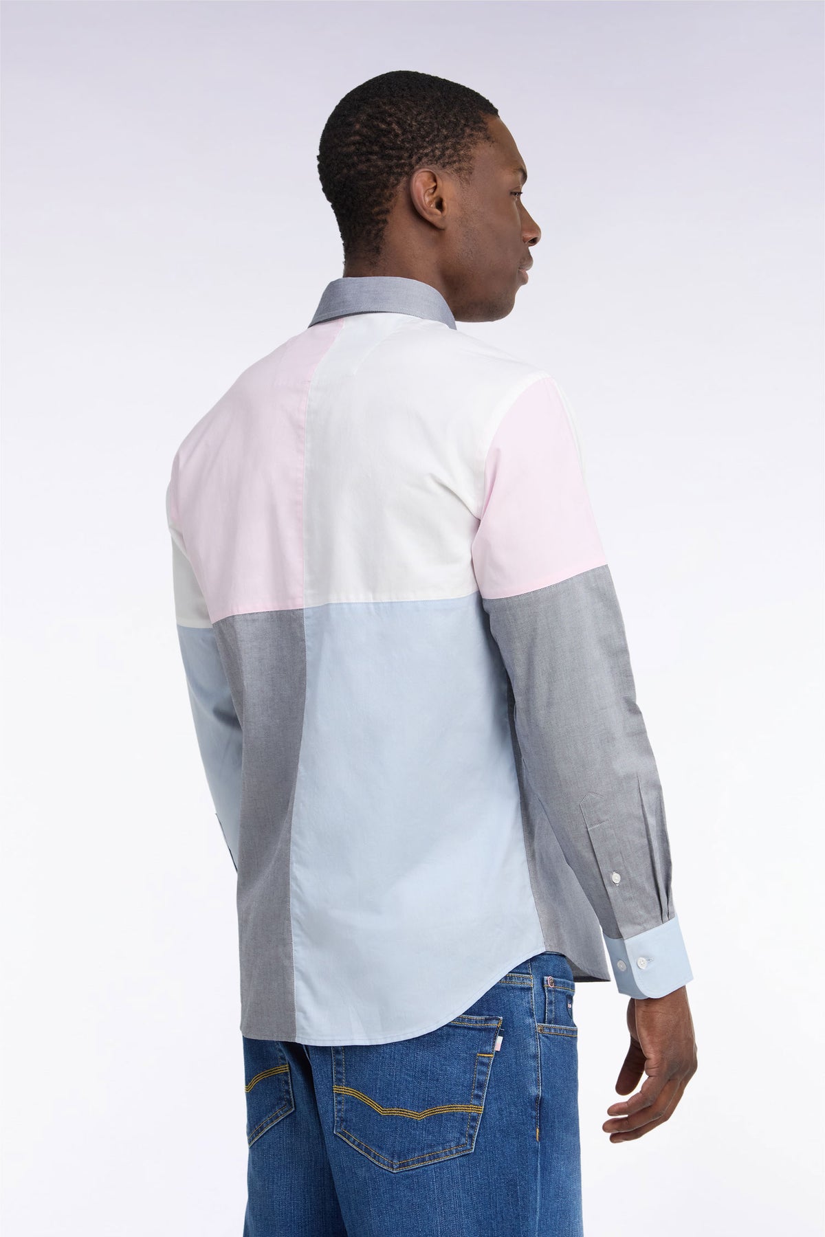 Straight-fit pastel contrast cutout cotton shirt